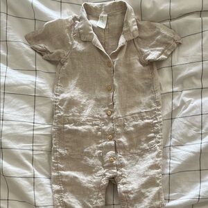 100% Linen Baby Tan Button-Up Romper